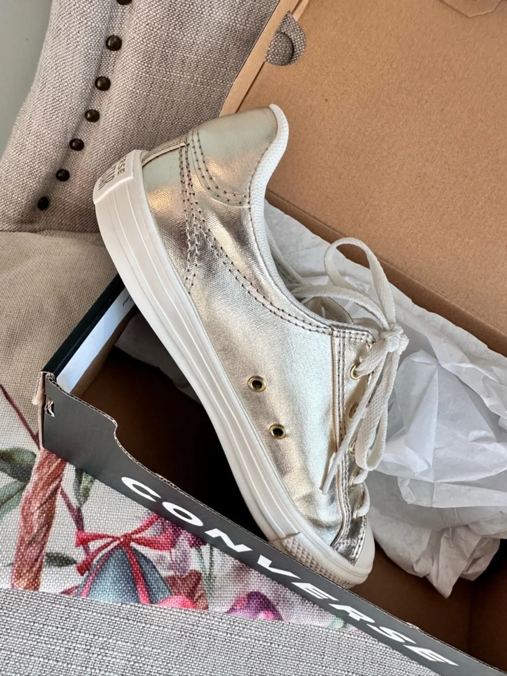New 7 gold converse all star chuck Taylor low top sneakers shoes trainers lucky - Picture 6 of 11